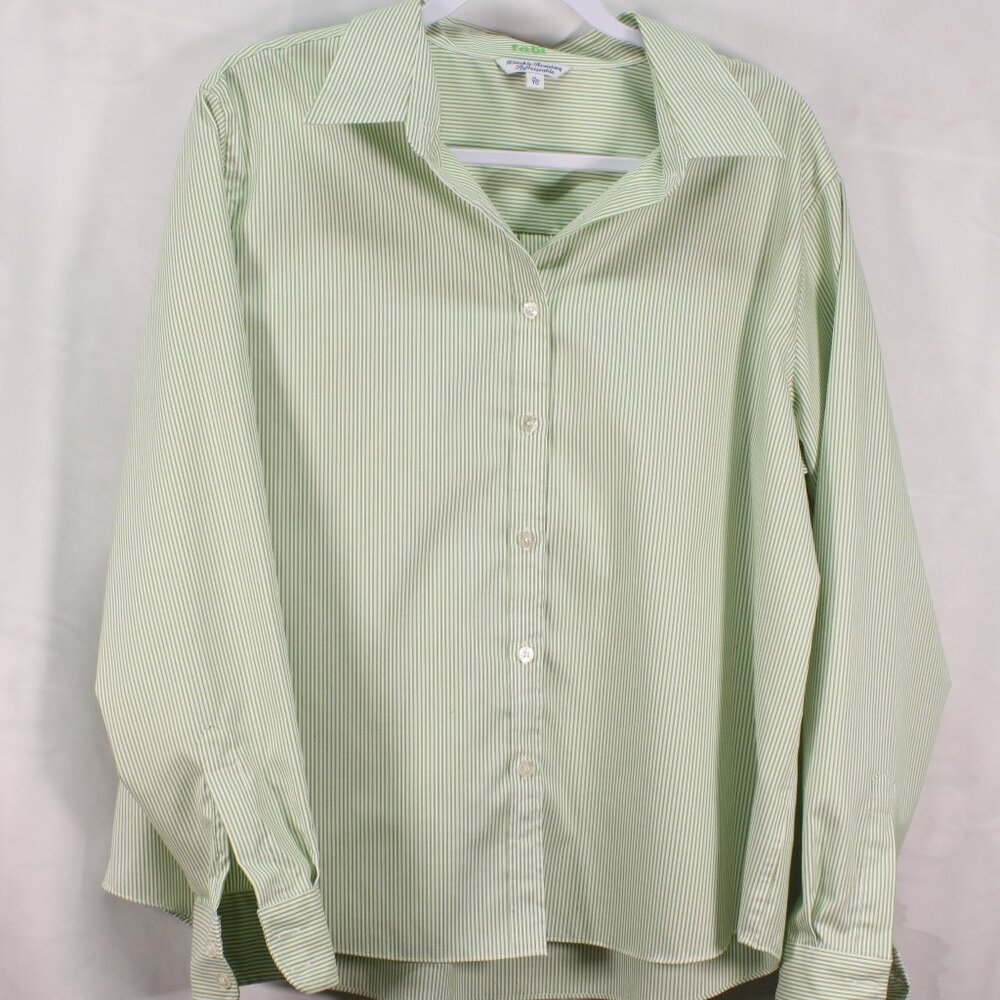 Tabi International Green Stripe Wrinkle Resistant 100% Cotton Ladies Size: XL